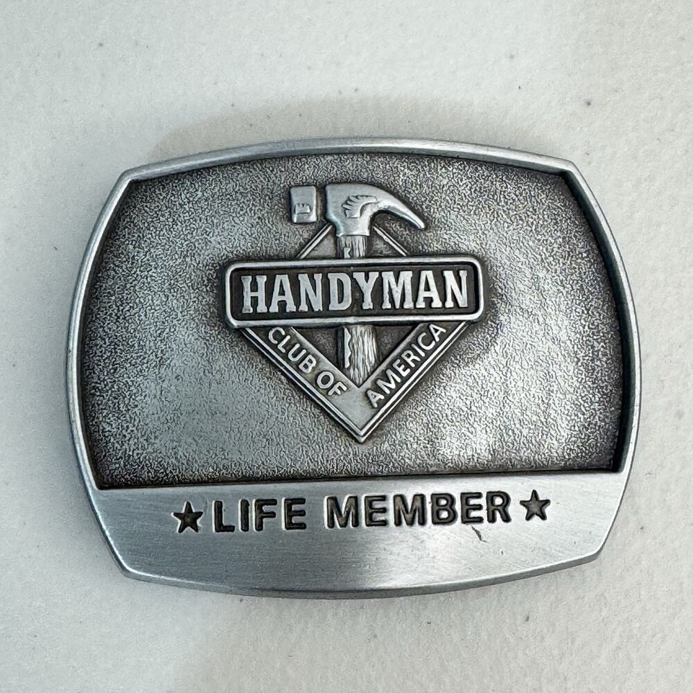 VTG 1996 Handyman Club Of America Life Member Silver Belt Buckle Hammer Emblem